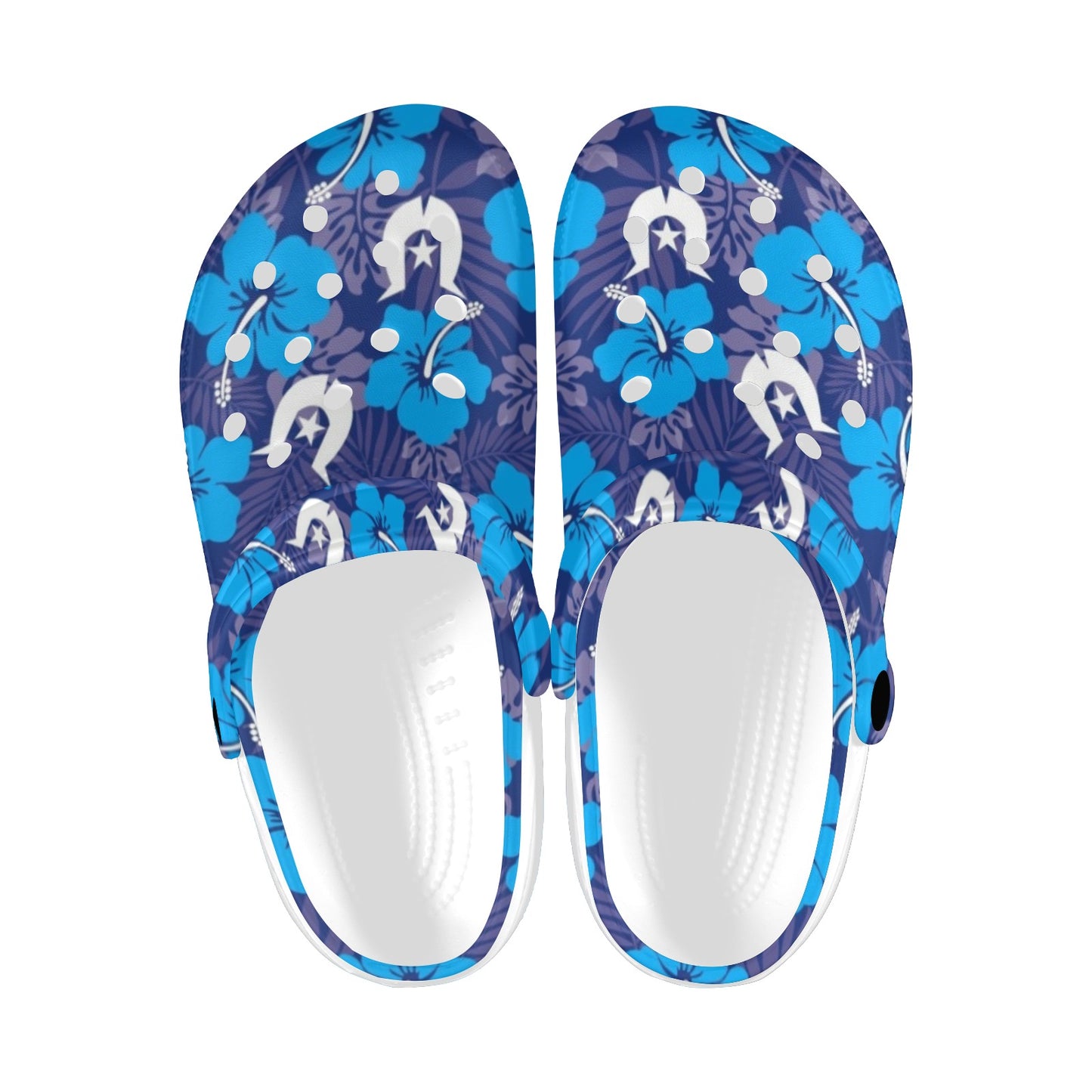 Hibiscus flowers with White Dhari (Royal blue) on Adults Clogs