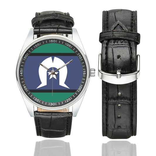 Torres Strait flag on Men's Casual  Leather Strap Watch