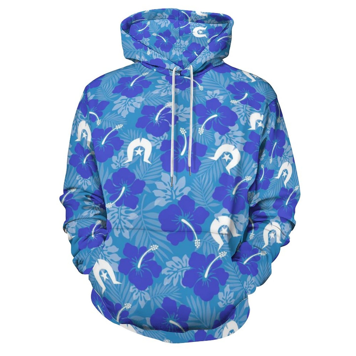 Hibiscus flowers with Dhari (Royal blue) on Lady Hoodie with Double-layer Cap