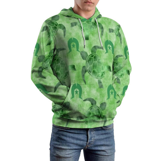 Green Turtle Pattern on Men's Cool Hoodie with Double-layer Cap