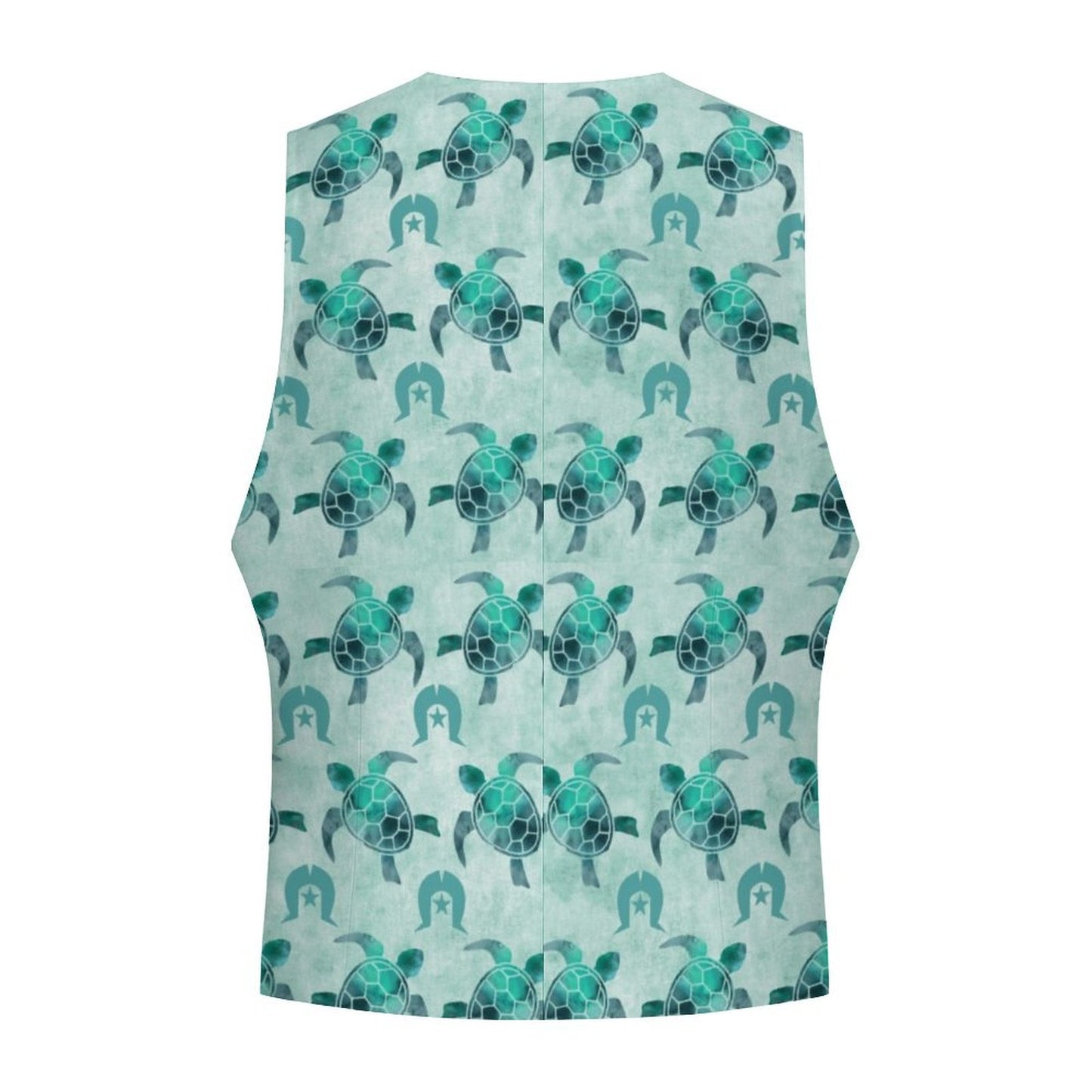 Aqua Turtle Pattern on Men's Sleeveless Suit Vest