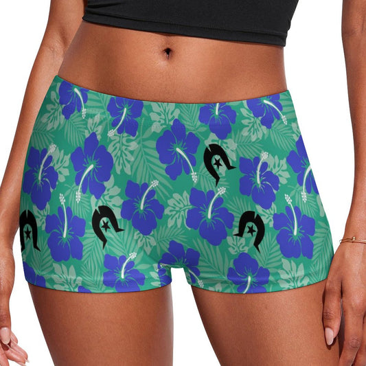 Royal Blue Hibiscus flowers with Black Dhari on 180gsm Women's Boxer Briefs
