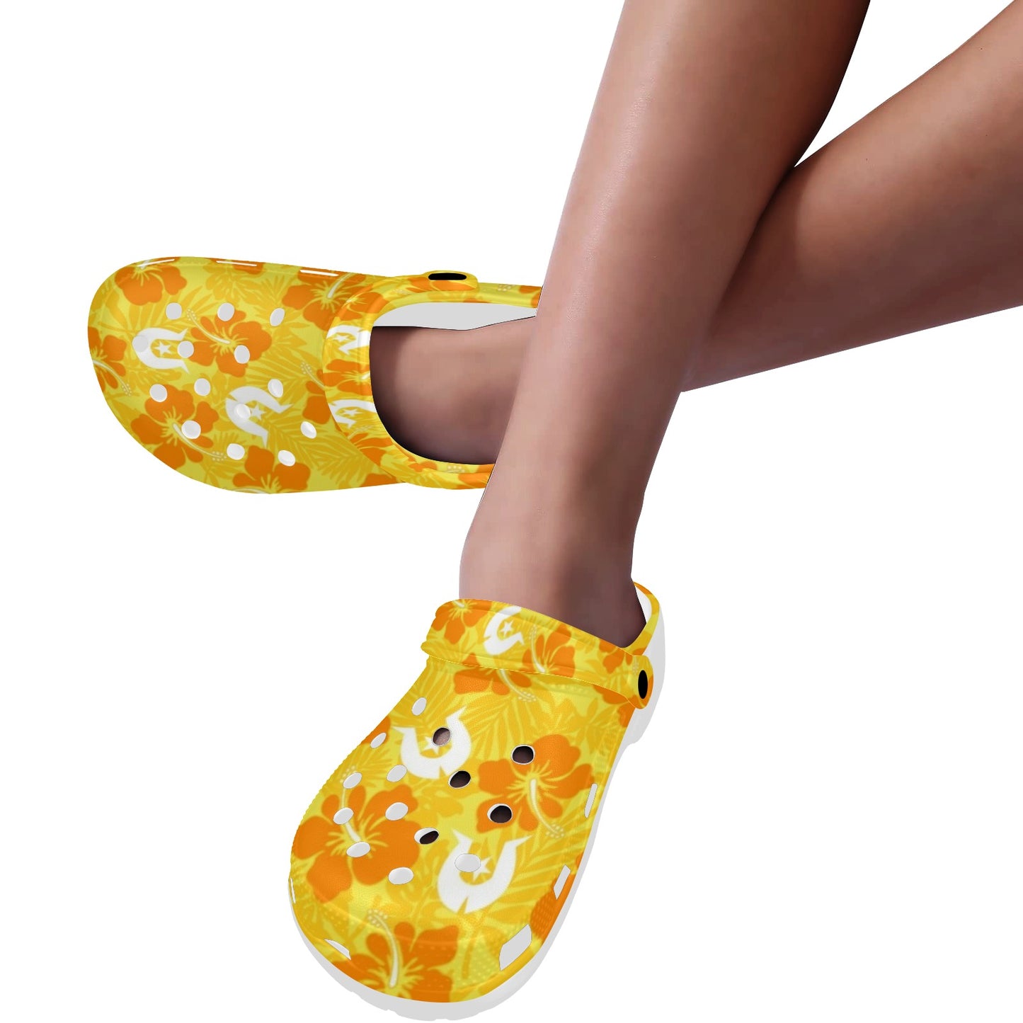 Hibiscus flowers with Dhari (Gold) on Adults Clogs