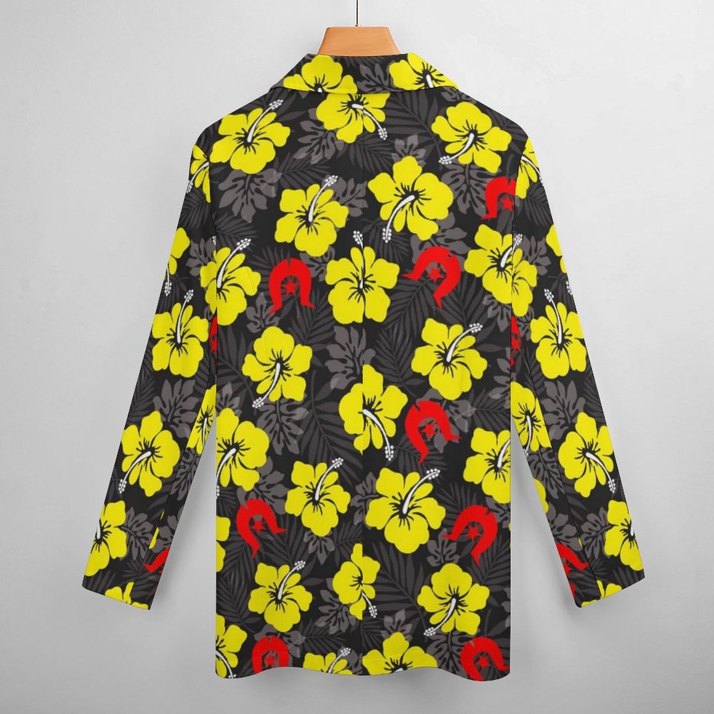 Royal yellow Hibiscus with Red Dhari on Women's Blazer
