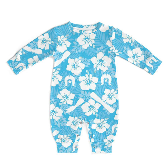 White Hibiscus flowers, Warup and Dhari on Baby Romper