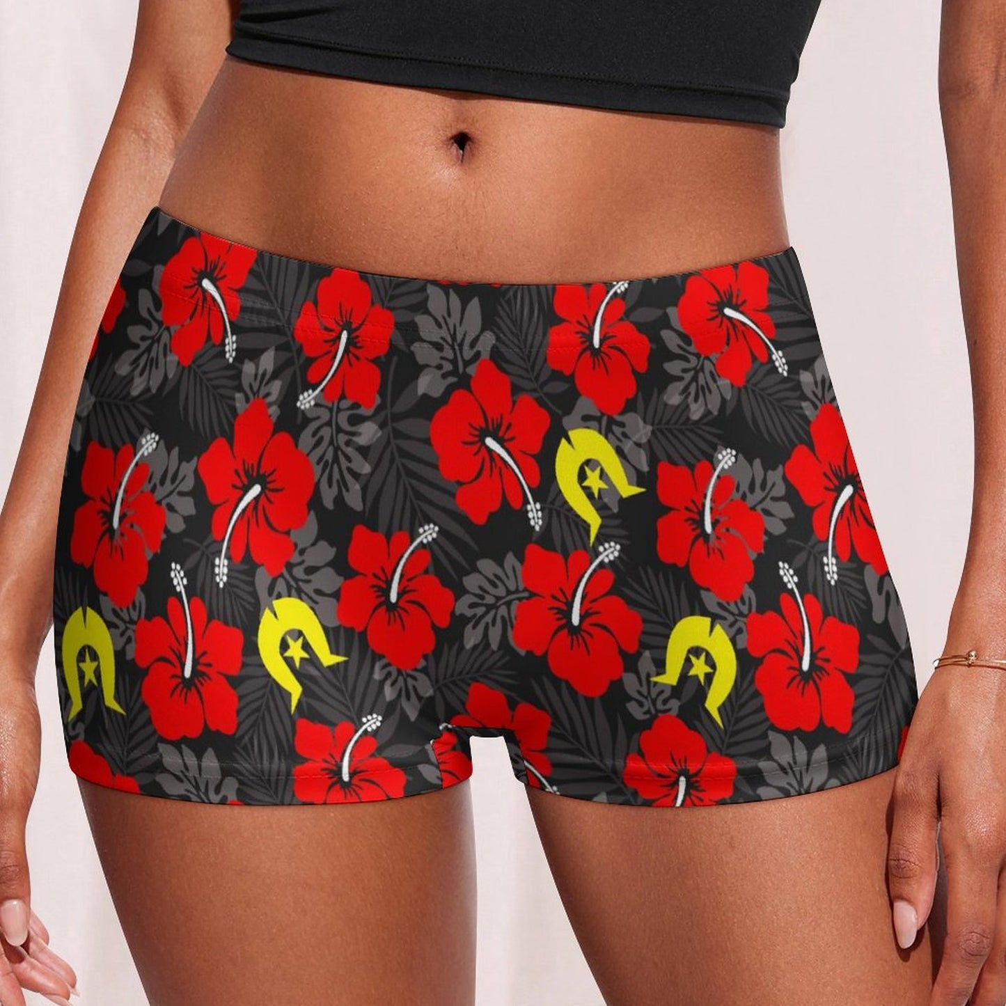 Royal Red Hibiscus with Yellow Dhari on 180gsm Women's Boxer Briefs