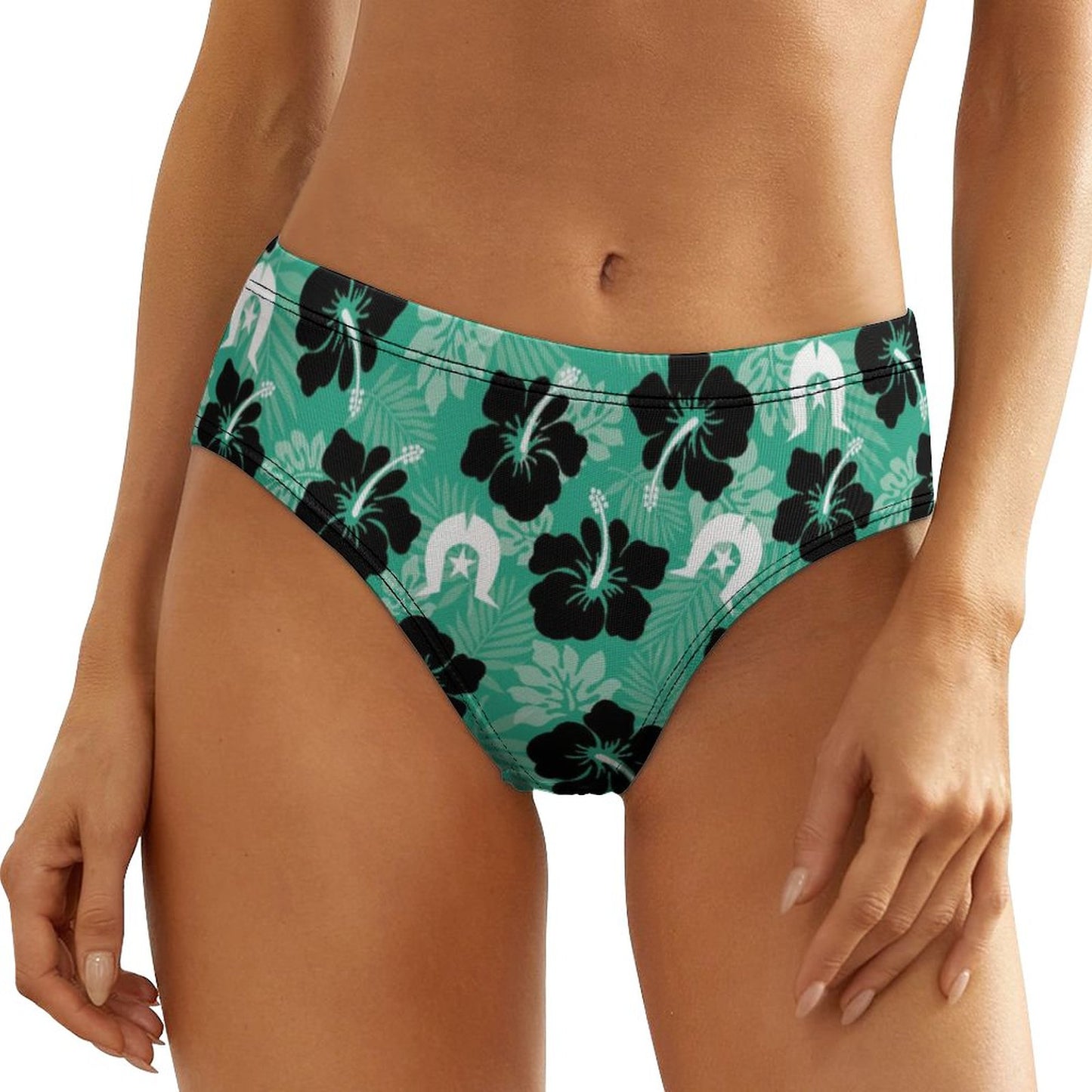 Black Hibiscus with White Dhari on Women's Low-Rise Panties