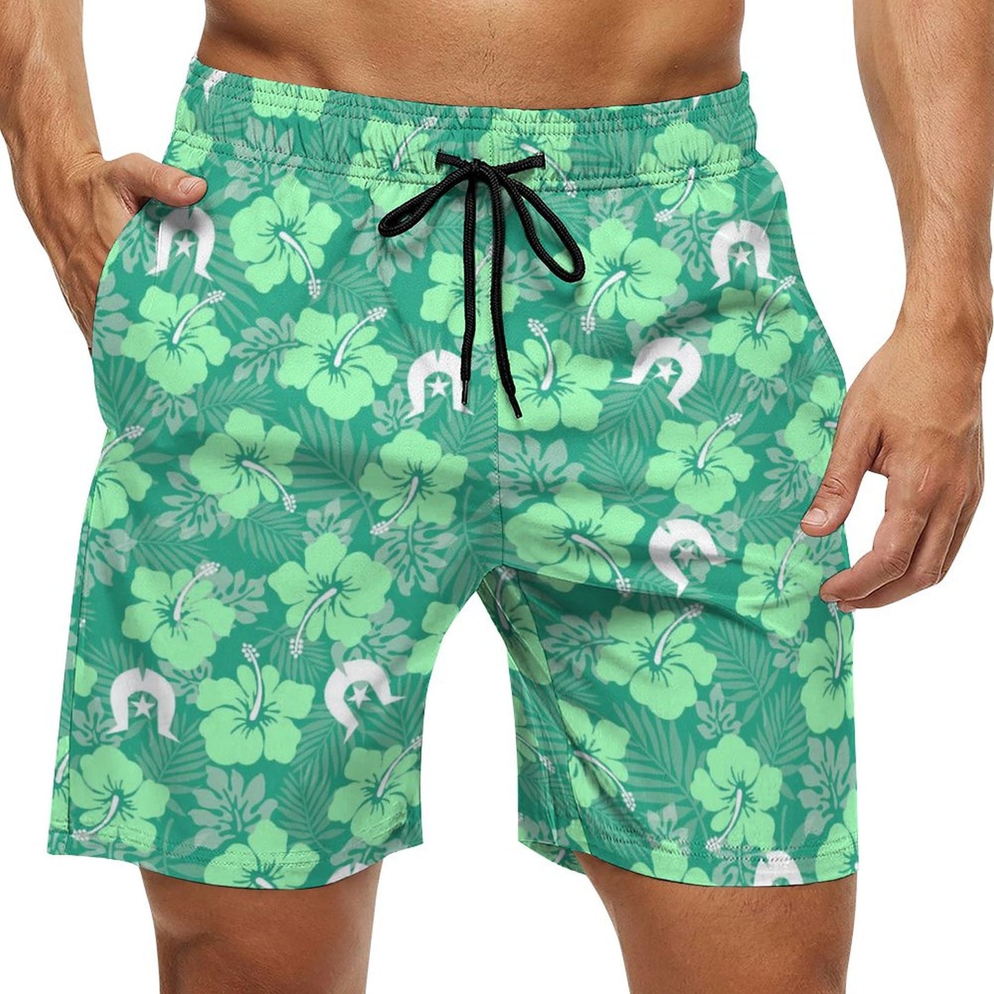 Hibiscus flowers with Dhari (Royal mint) on Men's Board Shorts