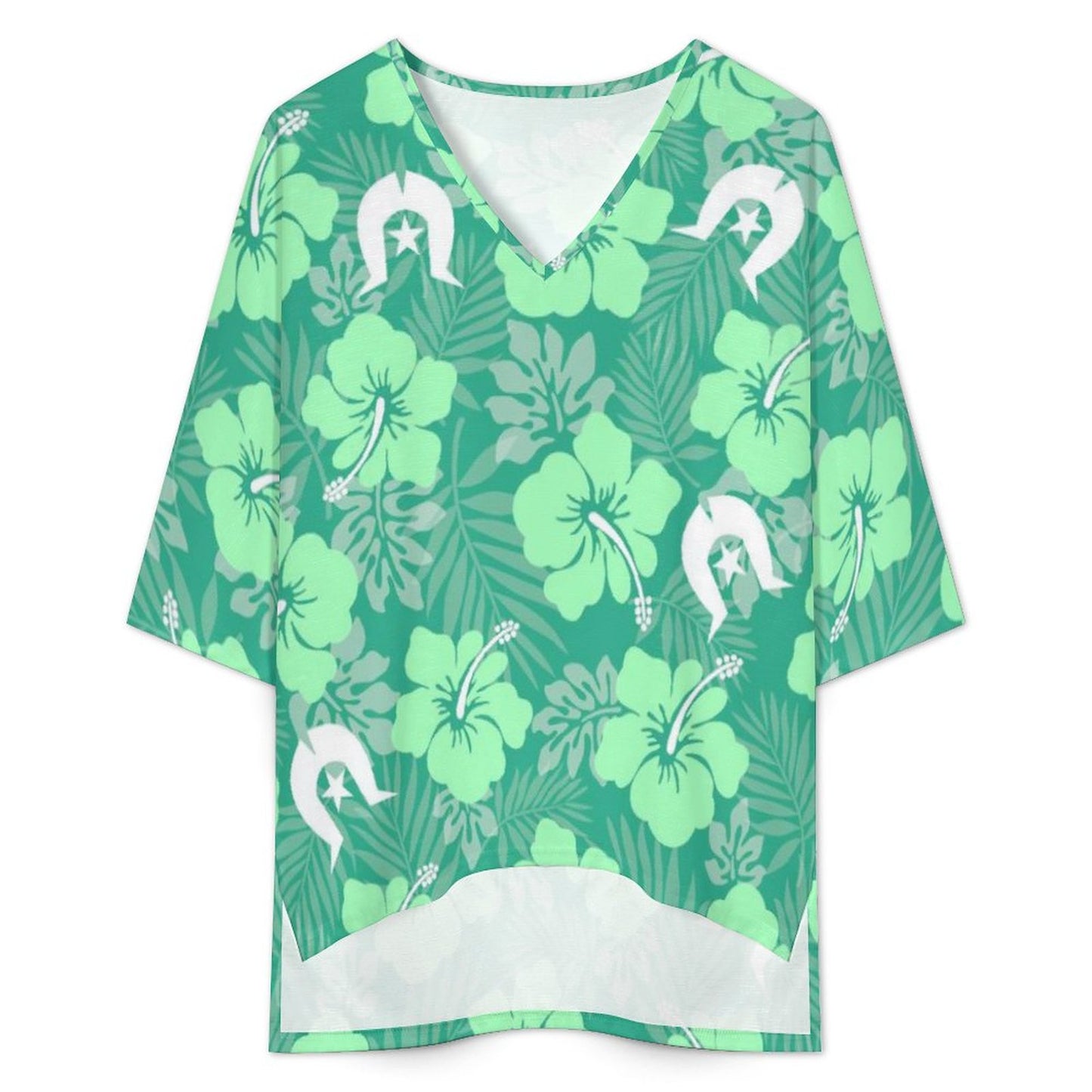 Hibiscus flowers with Dhari (Royal mint) on Mediterranean Style V-Neck Suit