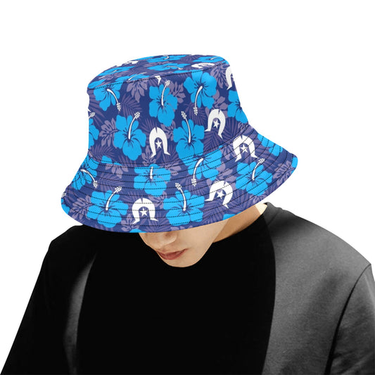 Hibiscus flowers with Dhari (Royal blue) on Unisex Summer Single-Layer Bucket Hat