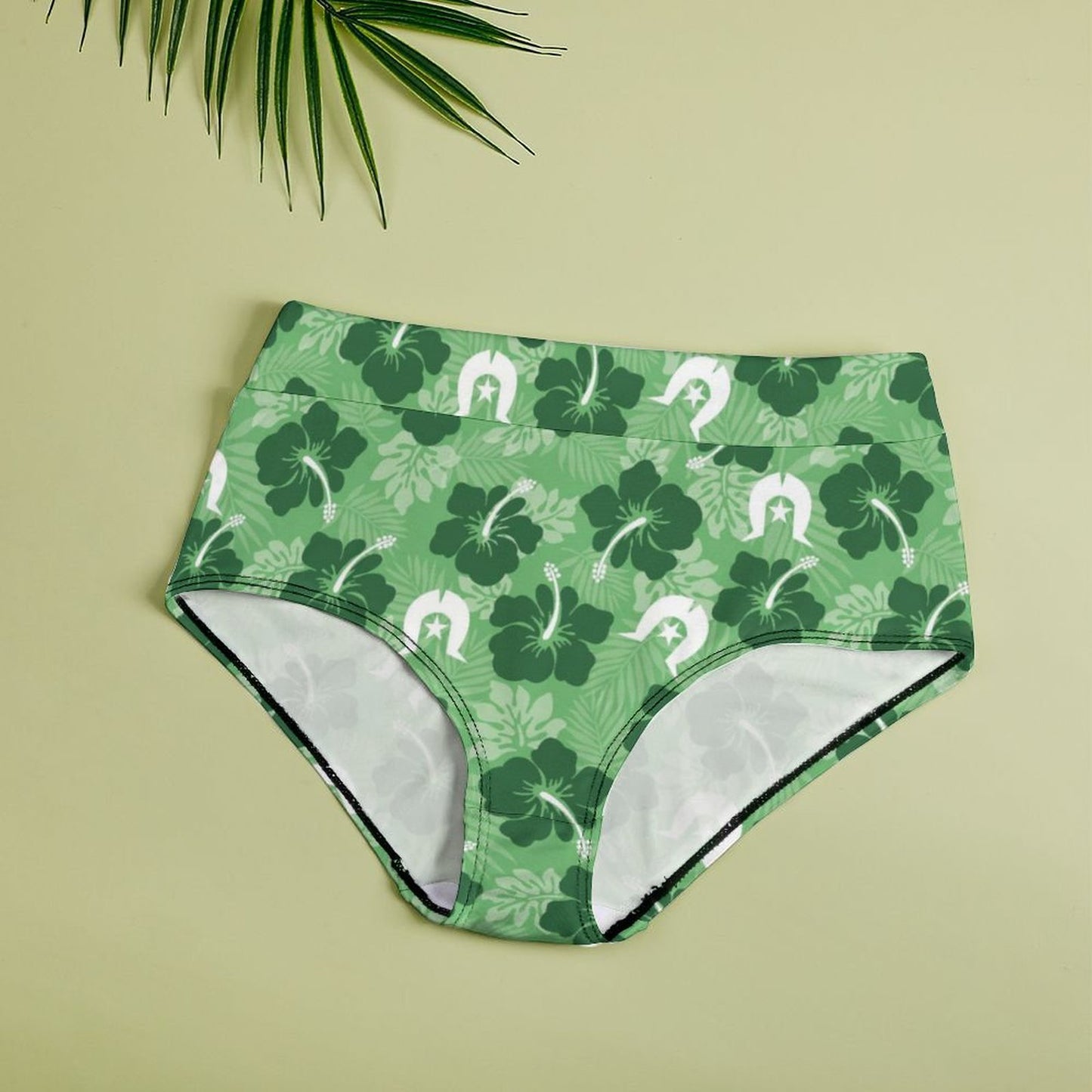 Hibiscus flowers with Dhari (Sea Grass Green) on Women's High-Rise Panties