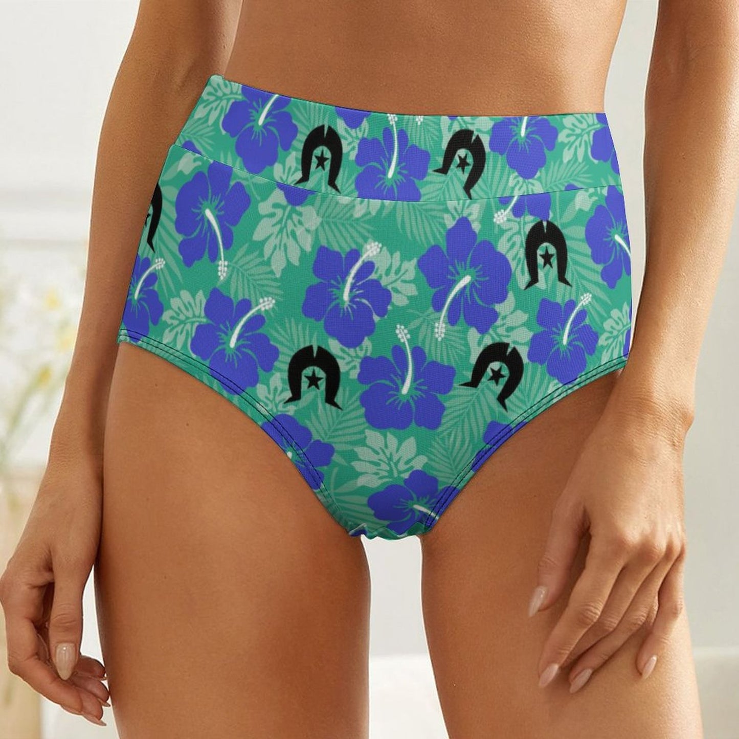 Royal Blue Hibiscus flowers with Black Dhari on Women's High-Rise Panties