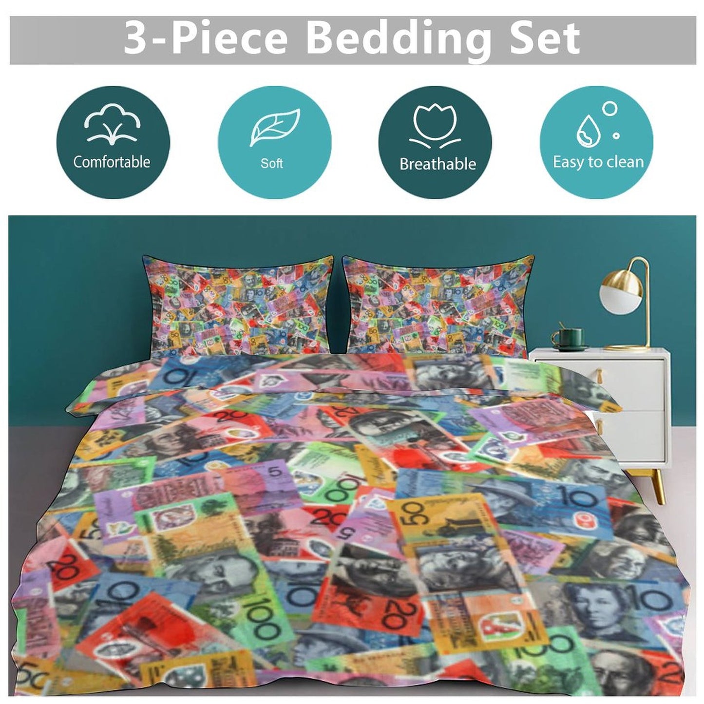 Australian dollars on  3-Piece Bedding Set-86"×70"/ 218×177cm
