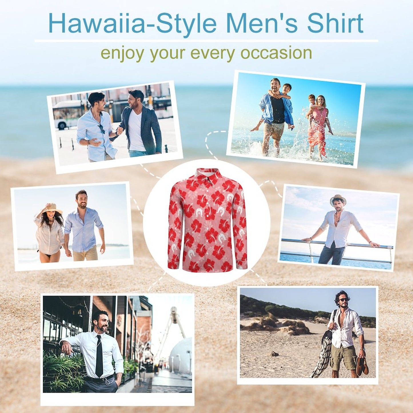 Hibiscus flowers with Dhari (Royal Pink) on Men's Long Sleeve Shirt