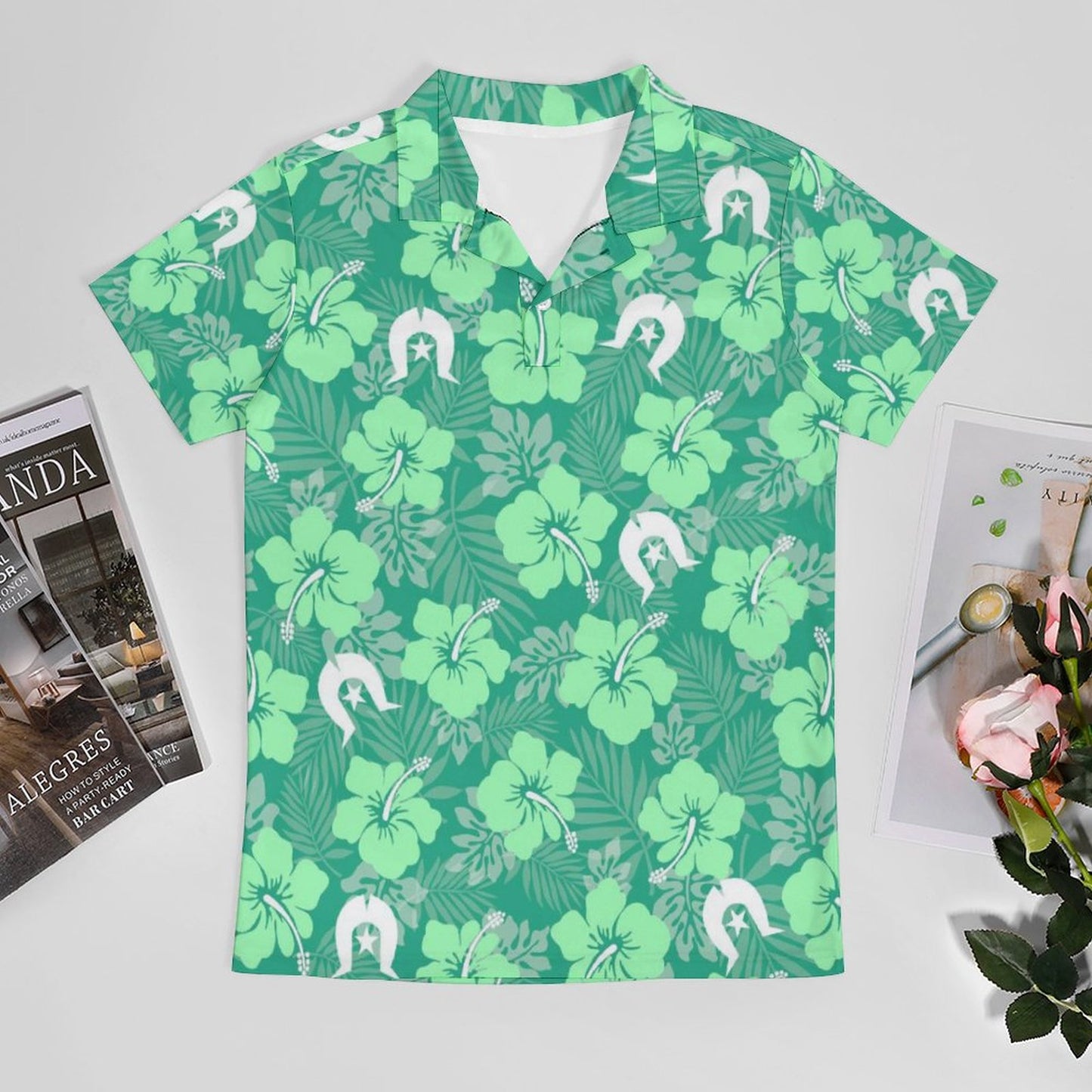 Hibiscus flowers with Dhari (Royal mint) on Short Sleeve Men's POLO