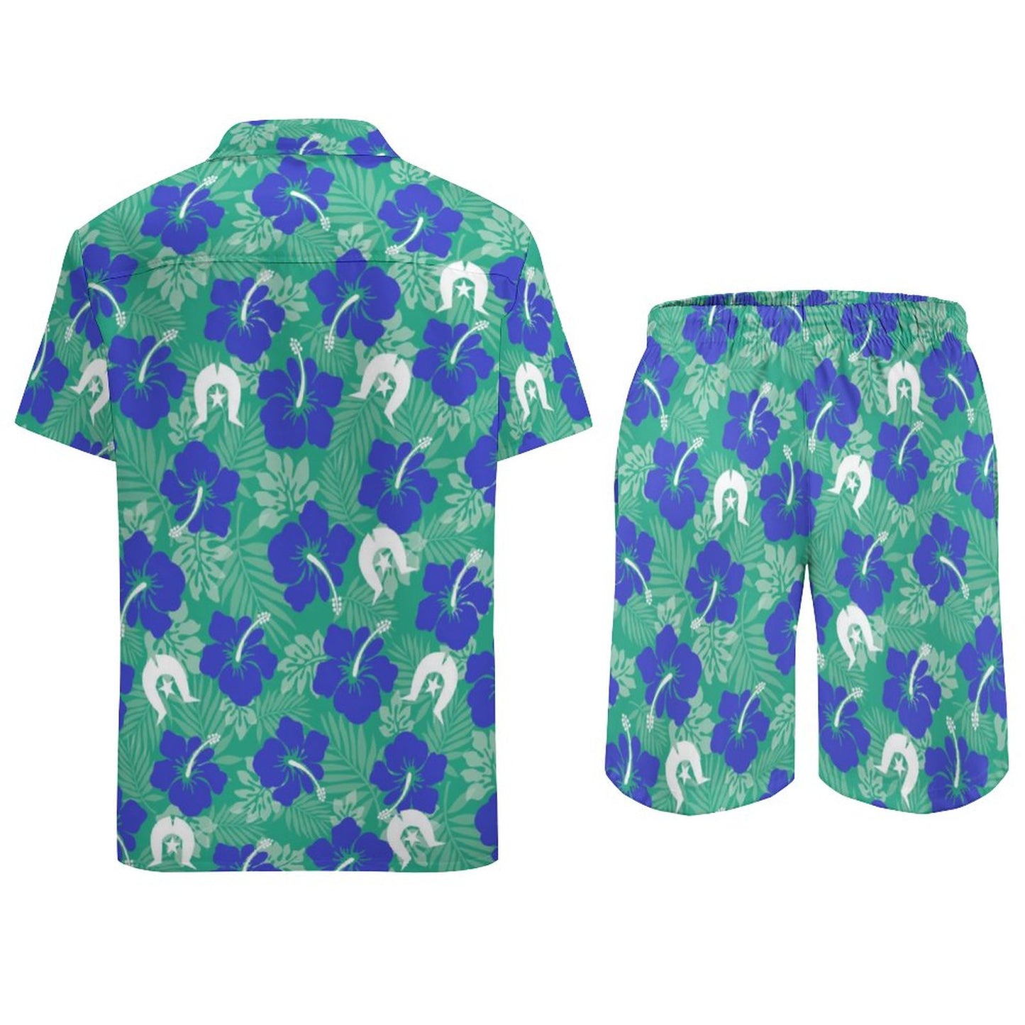 Royal Blue Hibiscus flowers with Dhari on Hawaiian Suits for Men
