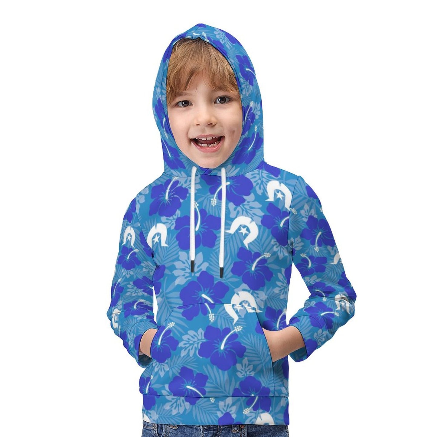 Hibiscus flowers with Dhari (Royal blue) on Children's Hoodie
