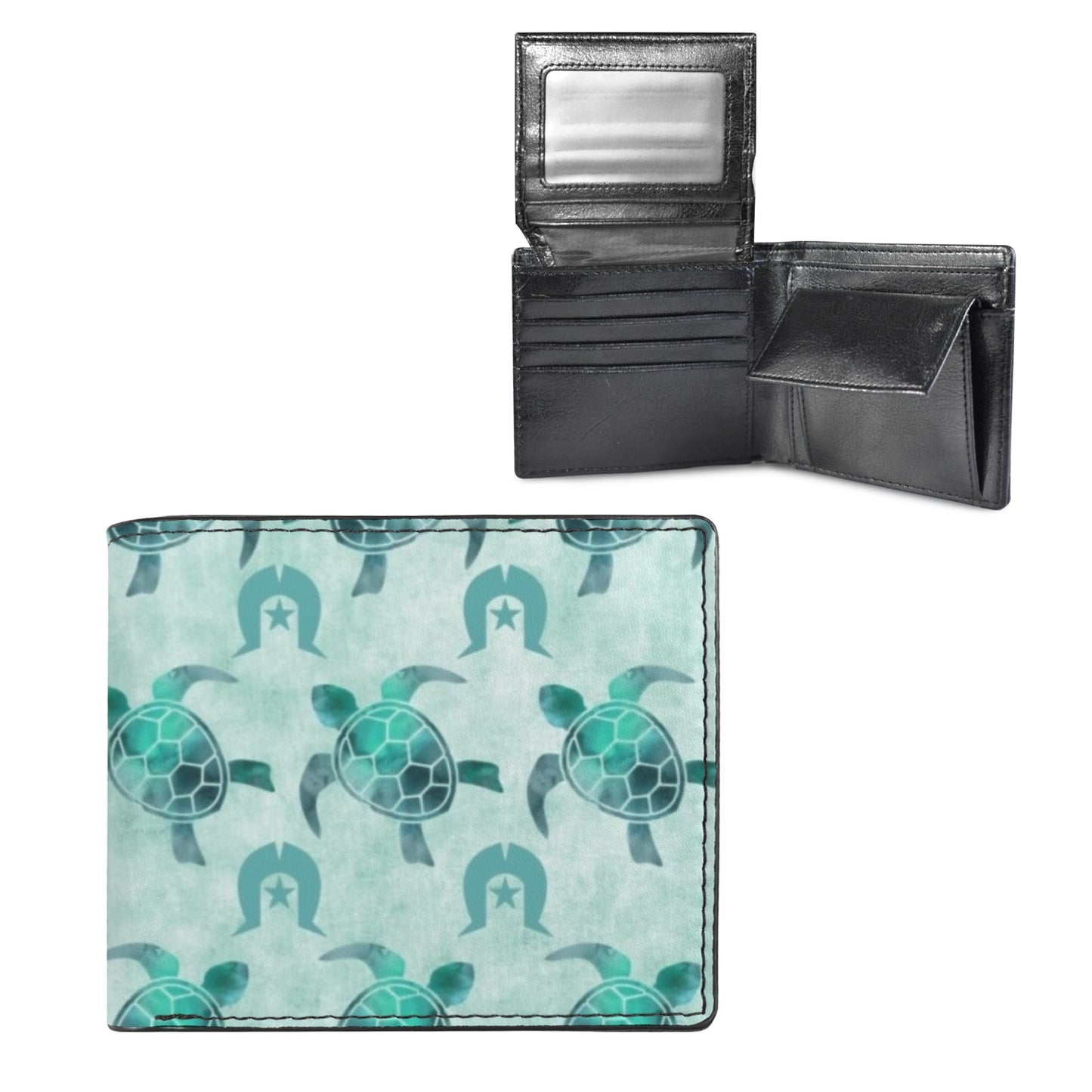 Aqua Turtle Pattern on Men's Bifold Wallet with Multi Slots