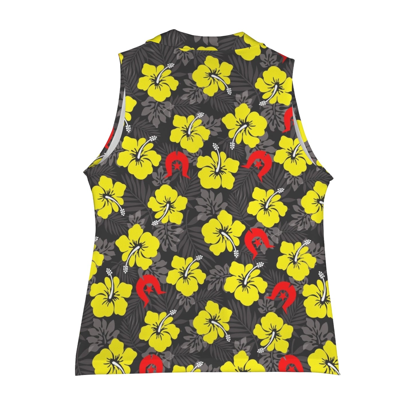 Royal yellow Hibiscus with Red Dhari on Women Sleeveless Suit Vest