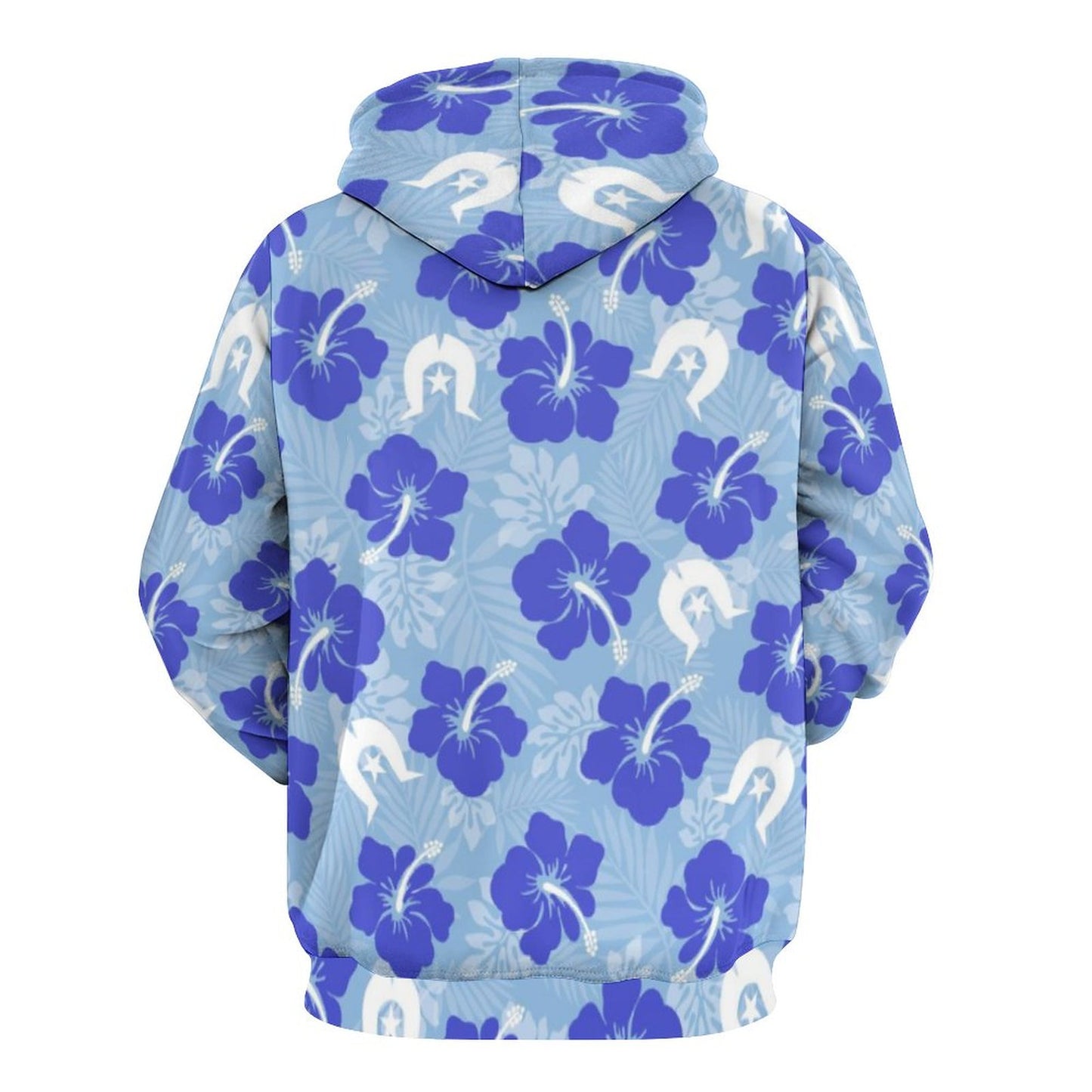 Hibiscus flowers with White Dhari (Sky blue) on Men's Cool Hoodie with Double-layer Cap