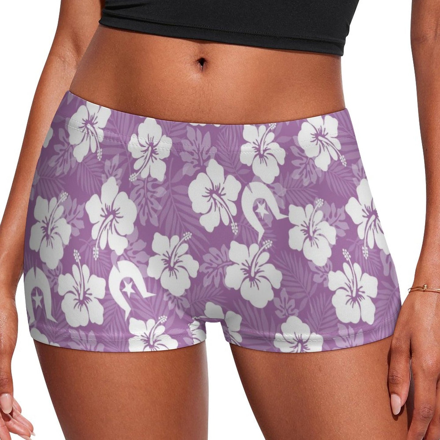 White Hibiscus and Dhari (Purple) on 180gsm Women's Boxer Briefs