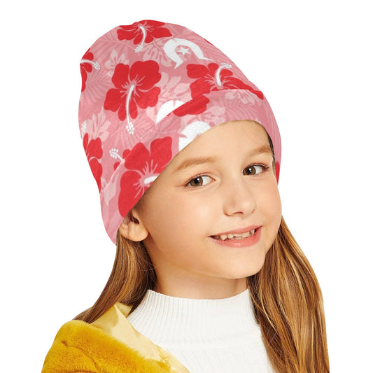 Hibiscus flowers with Dhari (Royal Pink) on Beanie for Kids