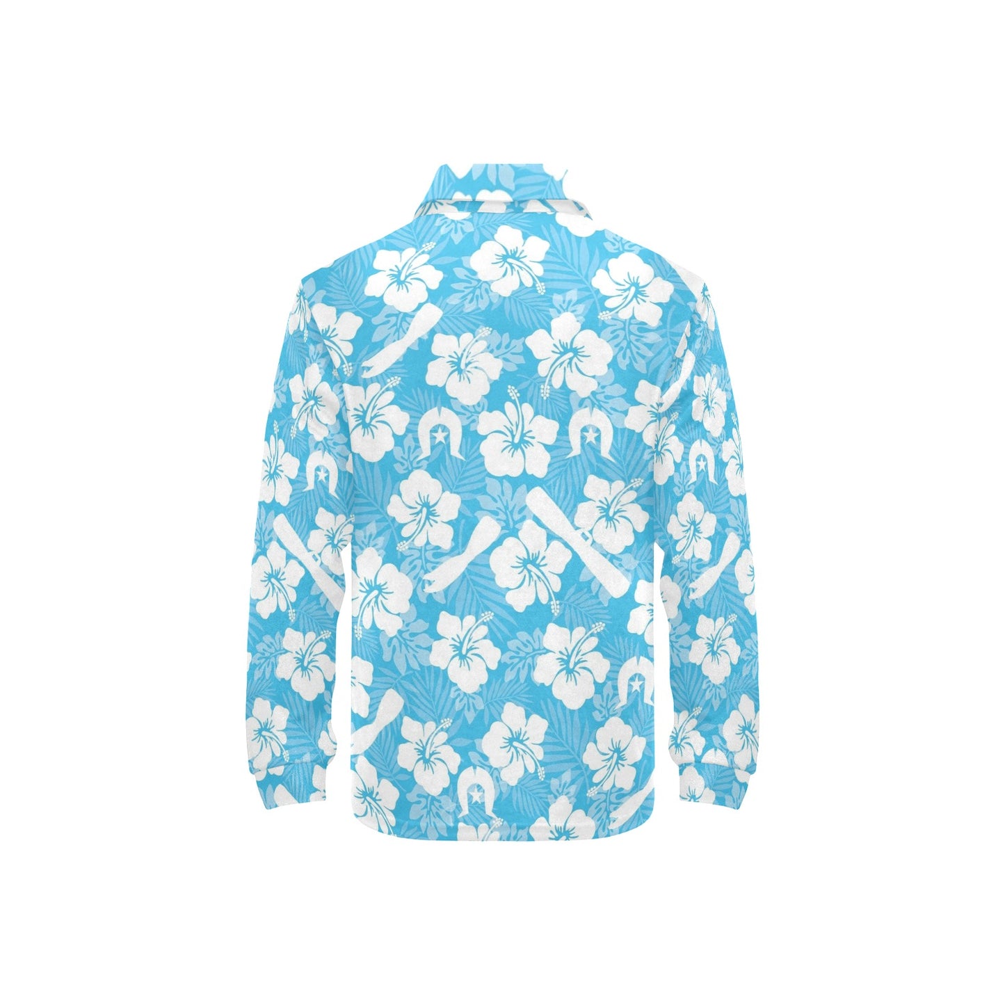 White Hibiscus flowers, Warup and Dhari on Little Girls' Long Sleeve Polo Shirt
