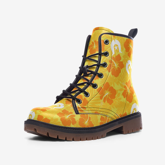 Hibiscus flowers with Dhari (Gold) on Casual Leather Lightweight Boots