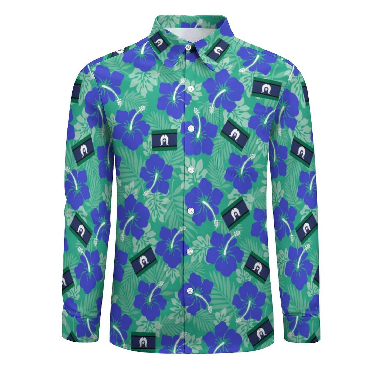 Hibiscus flowers with Torres Strait Flag on Men's Long Sleeve Shirt
