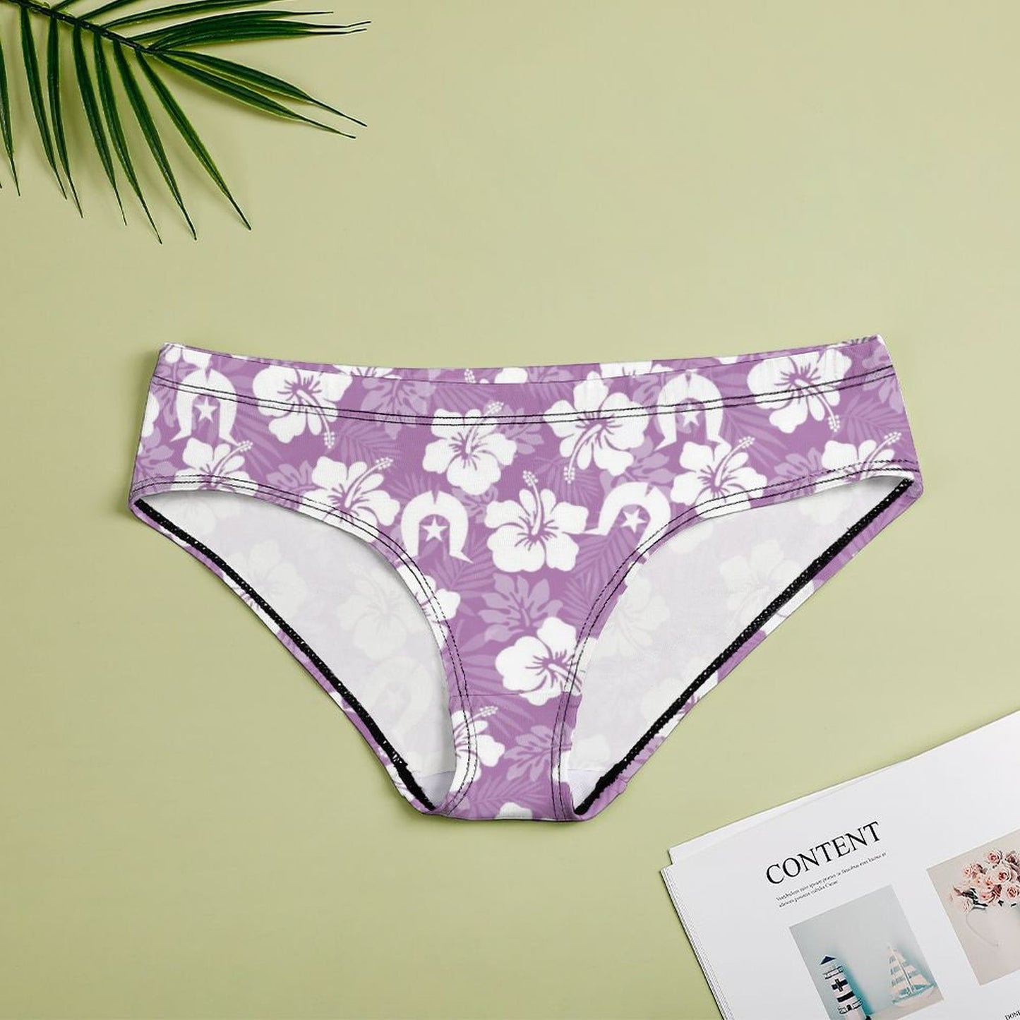 White Hibiscus and Dhari (Purple) on Women's Low-Rise Panties