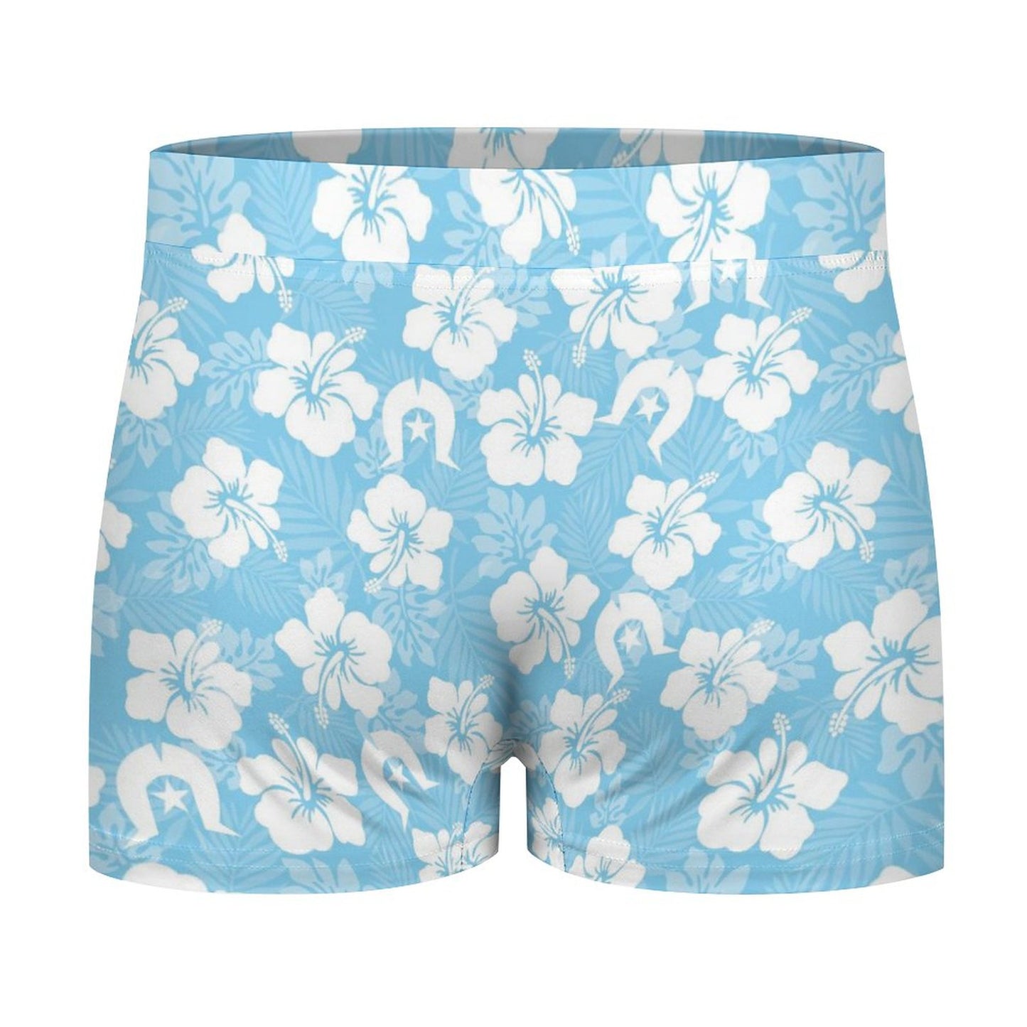 White hibiscus and Dhari (Blue) on Milk Fiber Boxer Shorts for Men