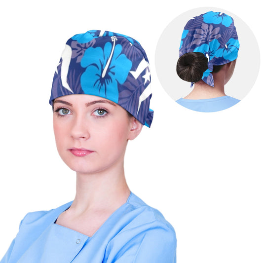 Hibiscus flowers with Dhari (Royal blue) on Scrub cap