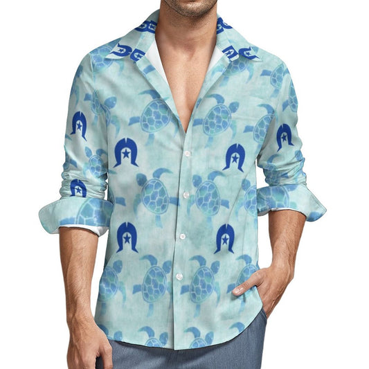 Blue Turtle Pattern on Men's Long Sleeve Shirt