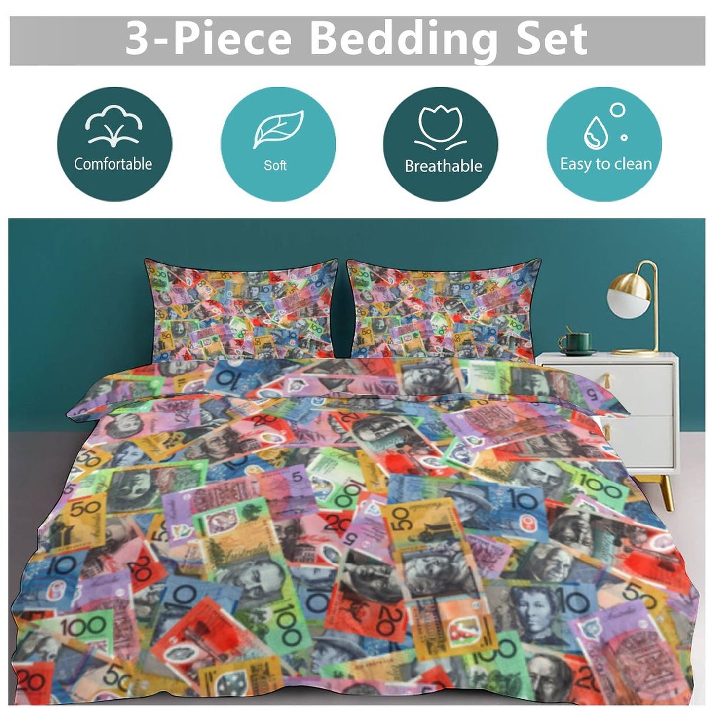 Australian dollars on 3-Piece Bedding Set-102"x90"/ 259x229cm
