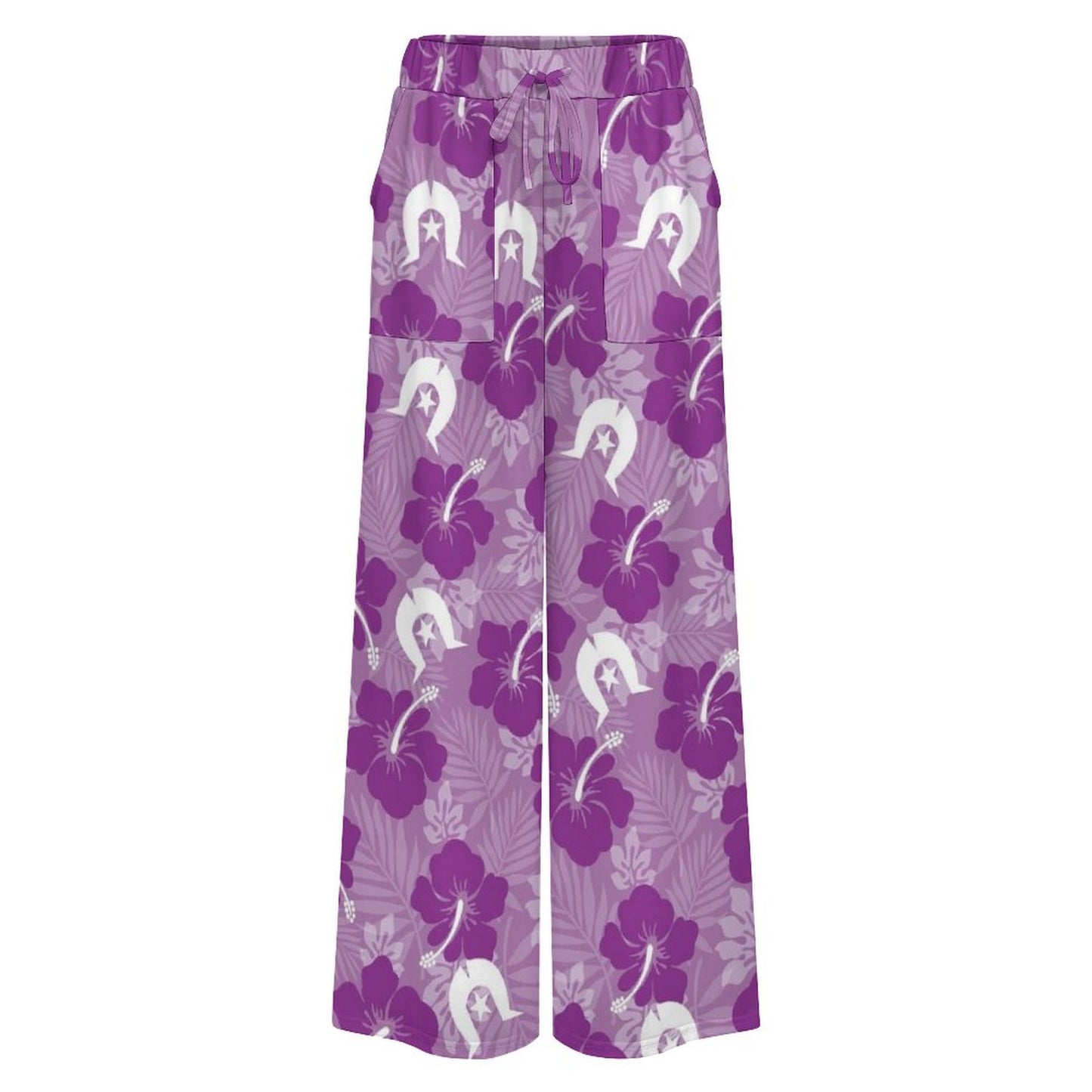 Hibiscus flowers with Dhari (Royal purple) on Women’s Wide-Leg Pants