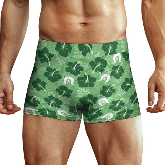 Hibiscus flowers with Dhari (Sea Grass Green) on Milk Fiber Boxer Shorts for Men