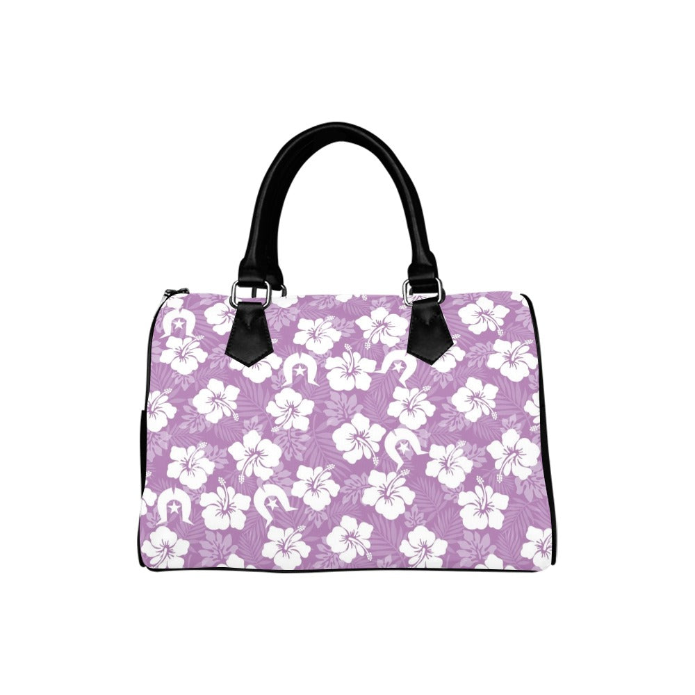 White Hibiscus and Dhari (Purple) on Custom Handbag