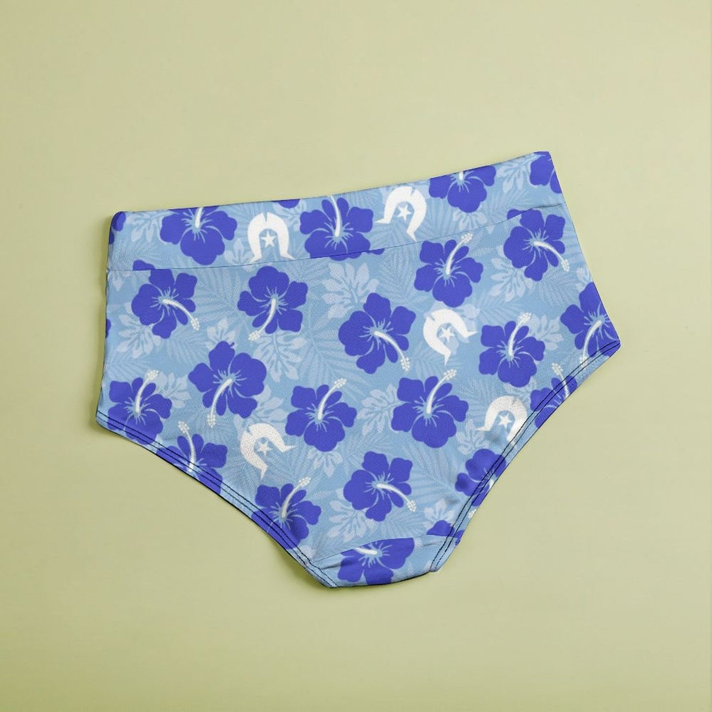 Hibiscus flowers with White Dhari (Sky blue) on Women's High-Rise Panties