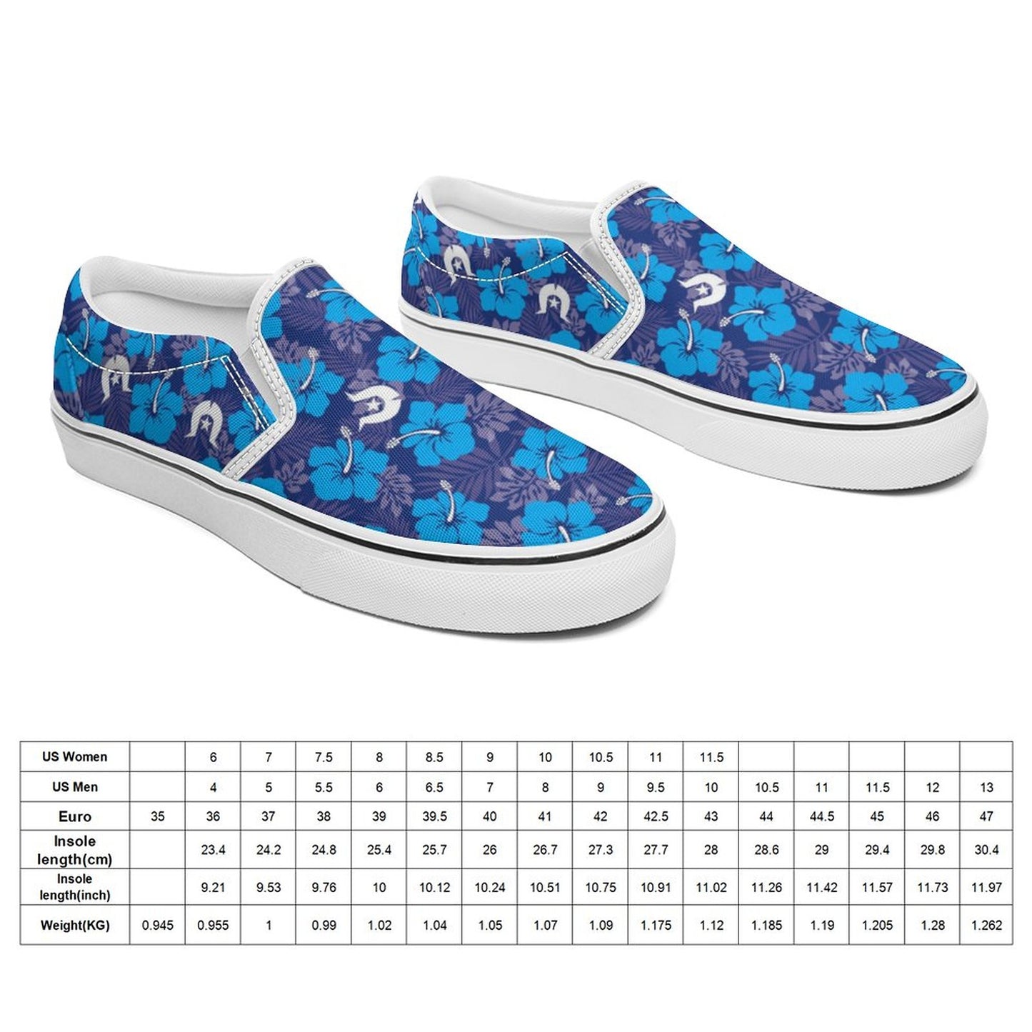 Hibiscus flowers with White Dhari (Royal blue) on Canvas Shoes for Teenagers