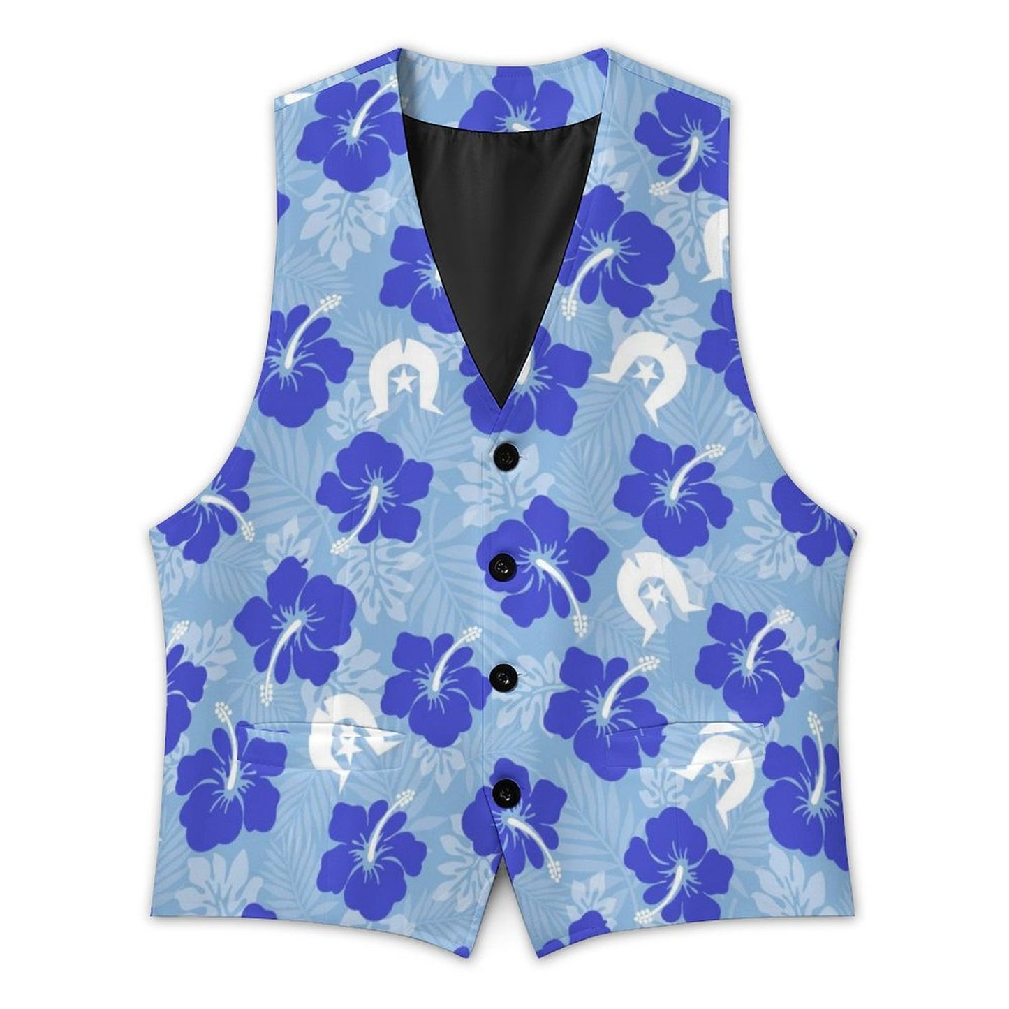 Hibiscus flowers with White Dhari (Sky blue) on Men's Sleeveless Suit Vest