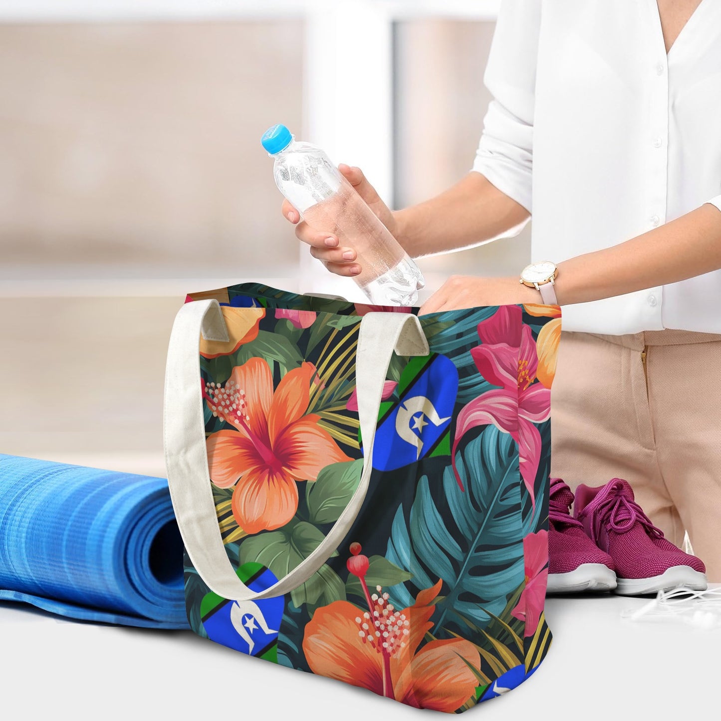 Tropical Flowers with heart shaped Torres Strait flag on Yoga Mat Bag