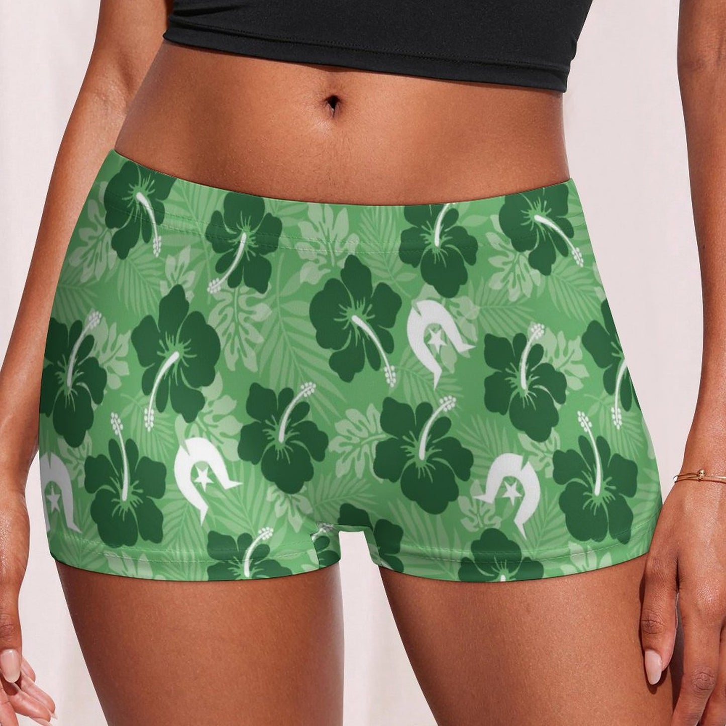 Hibiscus flowers with Dhari (Sea Grass Green) on 180gsm Women's Boxer Briefs