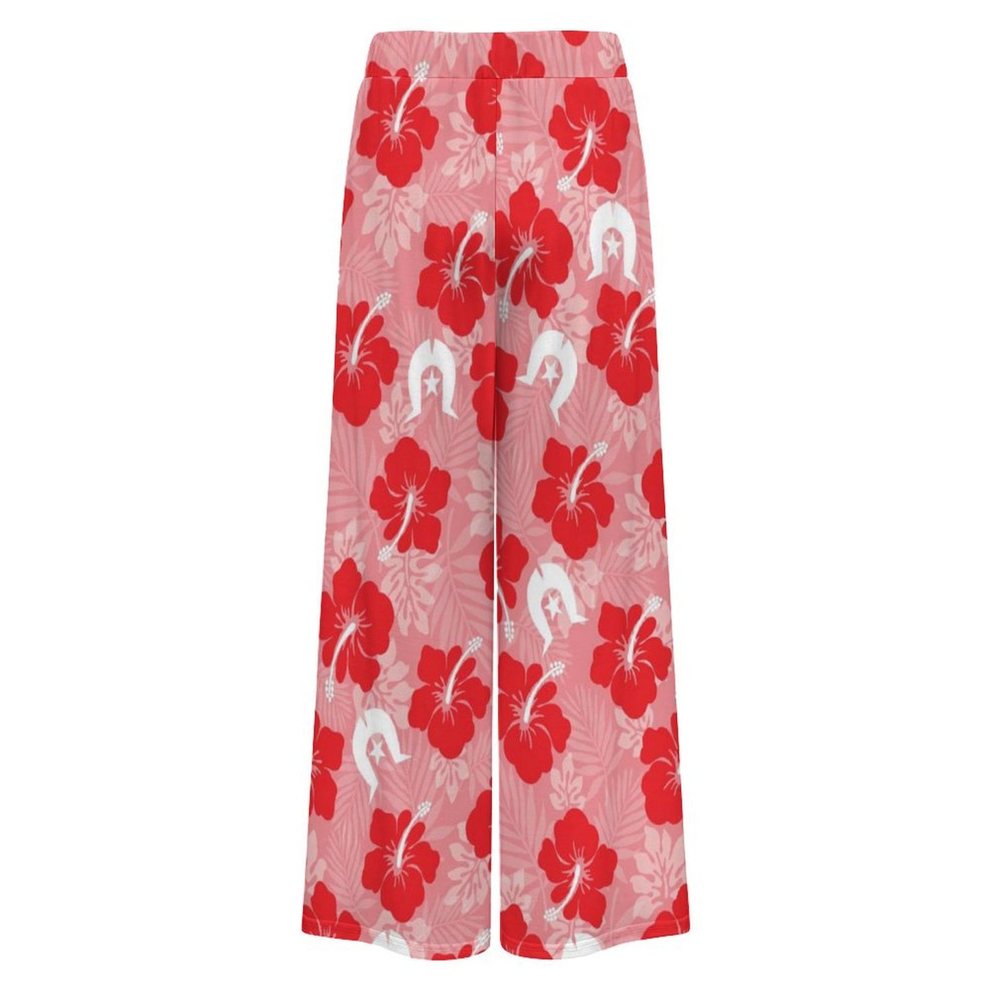 Hibiscus flowers with Dhari (Royal Pink) on Women’s Wide-Leg Pants