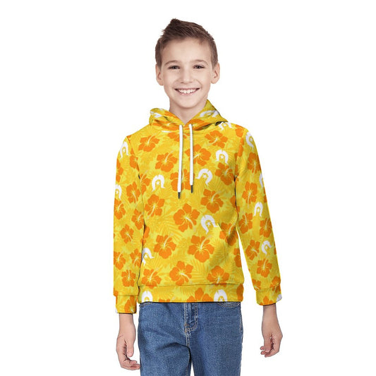 Hibiscus flowers with Dhari (Gold) on Youth's Hoodie