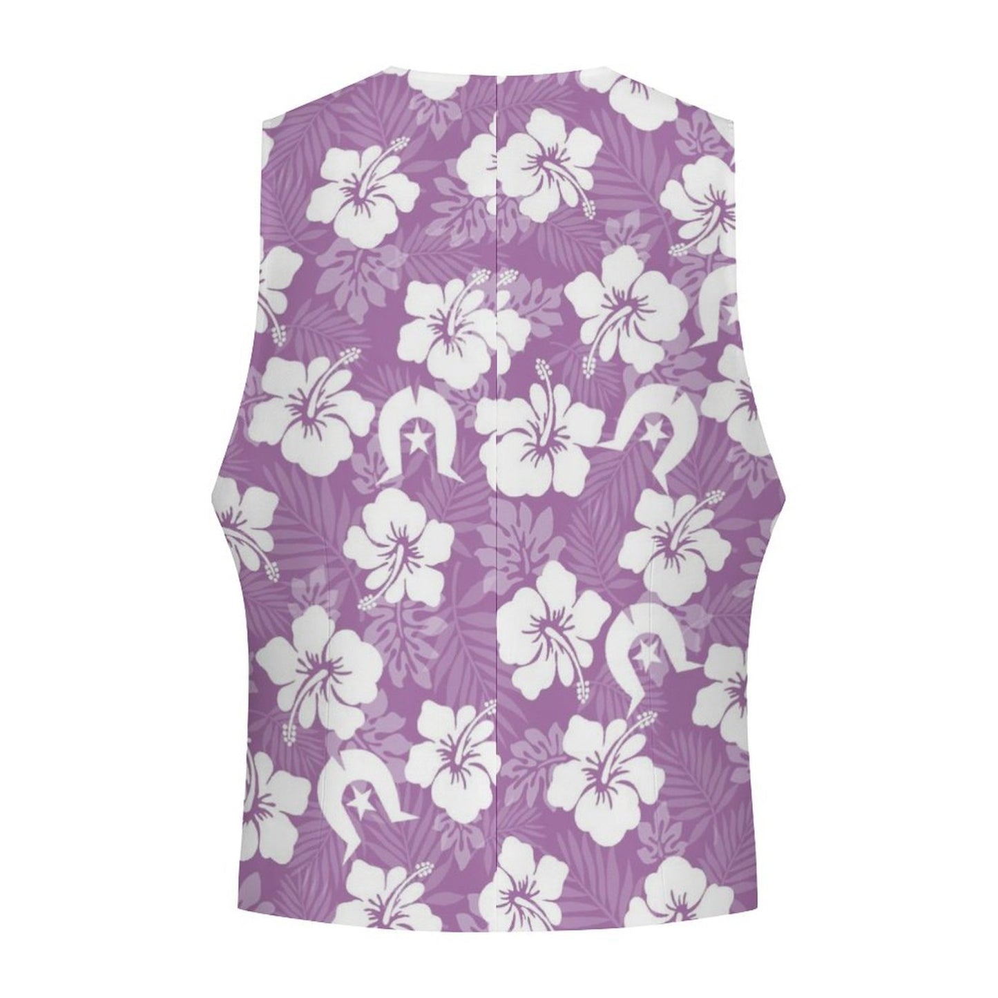 White Hibiscus and Dhari (Purple) on Men's Sleeveless Suit Vest
