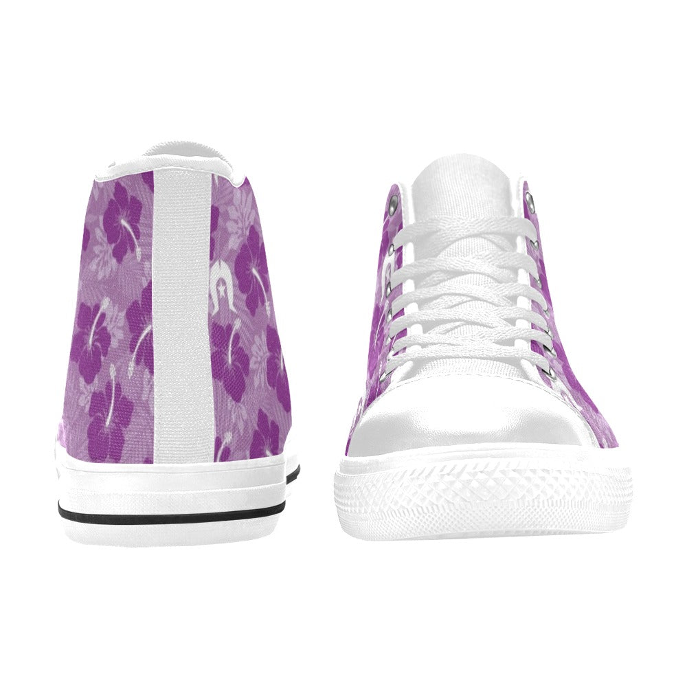 Hibiscus flowers with Dhari (Royal purple) on Women's High Top Canvas Shoes
