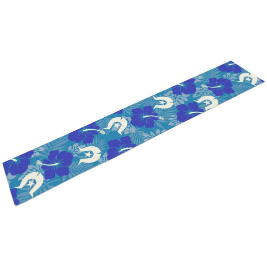 Hibiscus flowers with Dhari (Royal blue) on Flax Table Runner