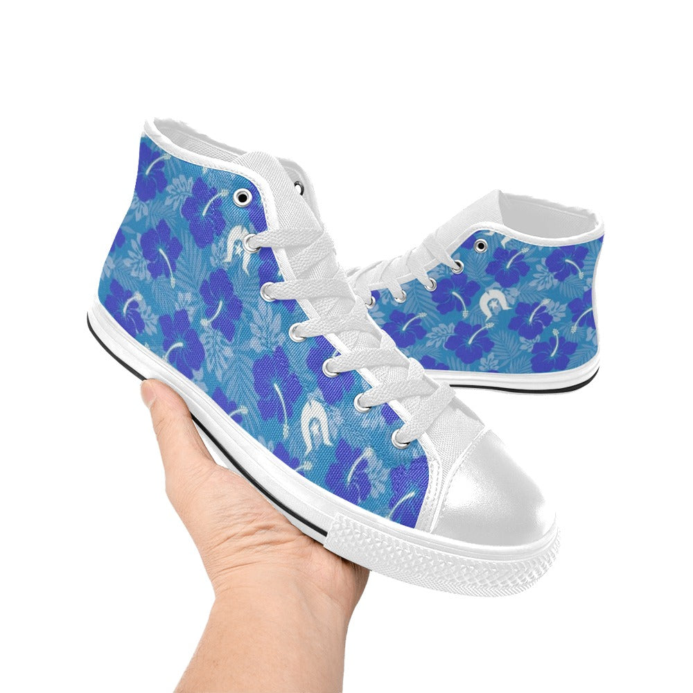 Hibiscus flowers with Dhari (Royal blue) on Women's High Top Canvas Shoes