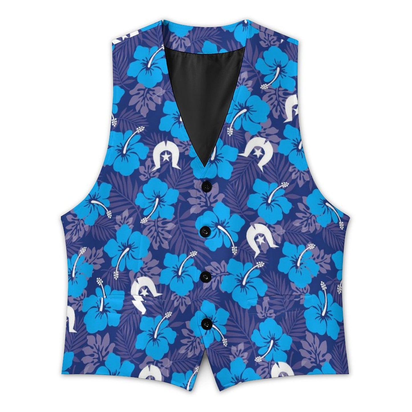Hibiscus flowers with White Dhari (Royal blue) on Men's Sleeveless Suit Vest