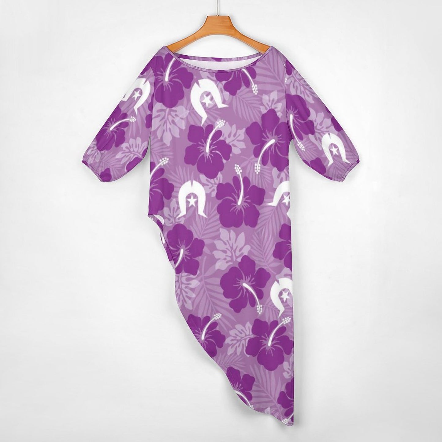Hibiscus flowers with Dhari (Royal purple) on Diagonal Shoulder Two Piece Set